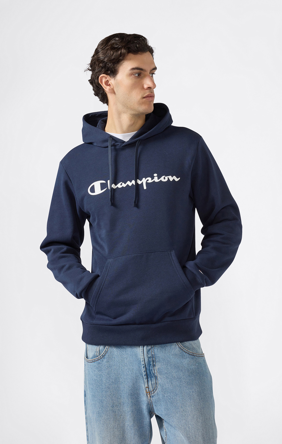 Script Shop Erkek Beyaz Standard Fit Hooded Sweatshirt | Champion